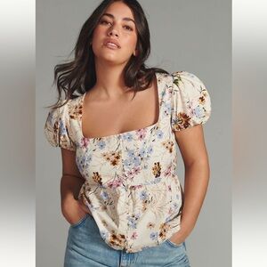 Anthropologie Puff Sleeve Peplum Top